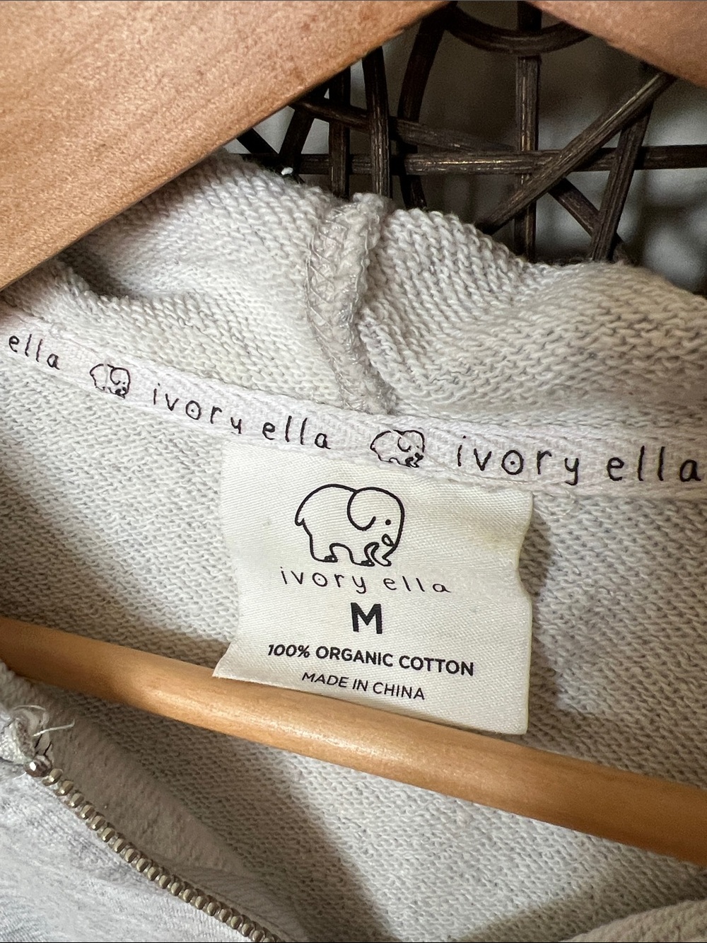 Ivory Ella full zip graphic hoodie distressed unfinished hems organic cotton M - Picture 5 of 10